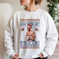 Humorous Holiday Football Crewneck, Football Player Ugly Christmas Sweatshirt, Motivational Quote Football Pullover, Sports Fan Xmas Present