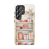 Watercolor Holiday Presents Phone Case, Christmas Shelf Phone Case Samsung Galaxy, Festive Ornaments Tough Phone Cover, Xmas Present for Her