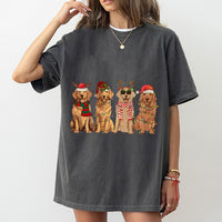 Adorable Holiday Dog Mom Shirt, Golden Retriever Christmas T-Shirt, Festive Dog Lover Graphic Tee, Retro Xmas Animal Tee, Pet Owner Present