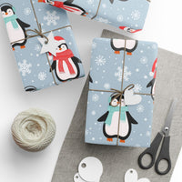 Winter Red Scarf Penguin Gift Wrap Roll, Adorable Penguin Wrapping Paper, Christmas Holiday Wrapping Paper