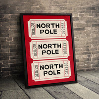 Vintage Christmas Admit One Print, North Pole Ticket Wall Art, Retro Holiday Season Canvas Art, Winter Wonderland Festive Home Decor Present