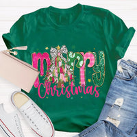 Festive Holiday Teacher Shirt, Merry Christmas Colorful Glitter Teacher T-Shirt, Christmas School Educator Graphic Tee