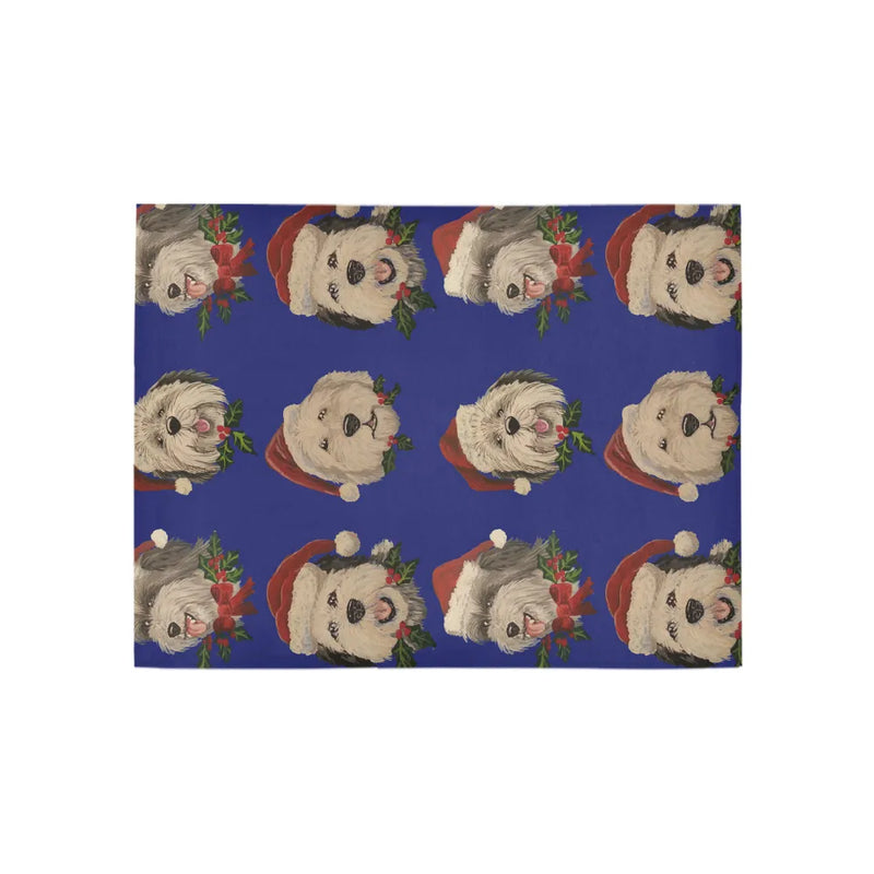 Christmas Holiday Blue Runner Rug, Santa Sheepdog Runner Rug, Adorable Xmas Dog Hallway Rug, Winter Holiday Accent Rug, Festive Home Present
