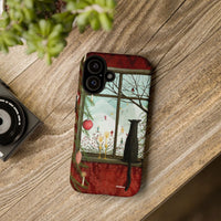 Holiday Cat Snowy Scene Phone Cover, Christmas Window Cat Phone Case, Comfy Winter Cat Protective Case for iPhone
