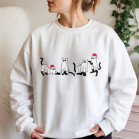Spooky Kitten Santa Hat Sweater, Christmas Cat Ghost Sweatshirt, Adorable Creepmas Cat Ghost Crewneck, Humorous Ghost Cat Sweatshirt, Holiday Present
