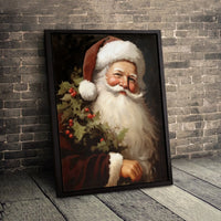 Classic Santa Canvas Print, Vintage Santa Claus Canvas Wall Art, Oil Portrait Holly Canvas, Festive Holiday Wall Decor, Christmas Home Present