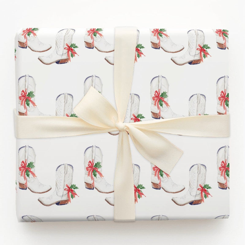 Western Holiday Gift Wrap, Cowboy Boot Christmas Wrapping Paper, Watercolor Cowgirl Boots Wrapping Paper, Rustic Country Xmas Gift Wrap