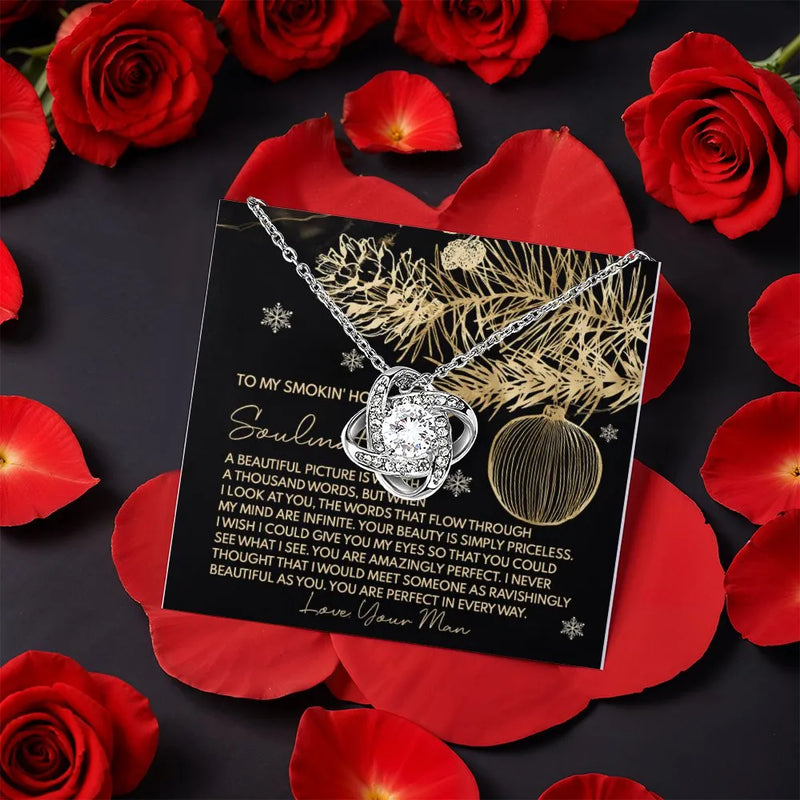 Romantic Wife Love Knot Jewelry, Soulmate Love Knot Necklace, Anniversary Christmas Present for Girlfriend, CZ Crystal Love Knot Pendant