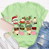 Custom Name Pencil Snowflake Shirt, Personalized Christmas T-Shirt, Teacher Holiday Graphic Tee, Custom Xmas T-Shirt, Holiday Season Present