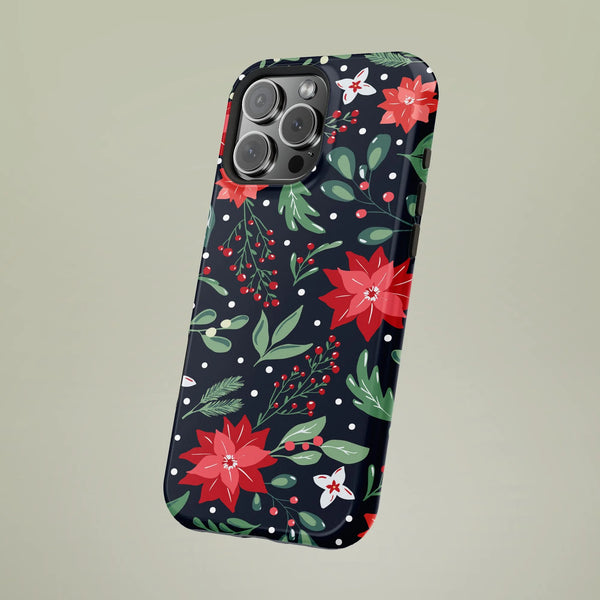 Christmas Floral Phone Cover, Deck the Halls Poinsettia Phone Case, Holiday Poinsettia Protective Case for iPhone, Festive Be