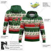 3D Reindeer Fair Isle Ugly Sweater Design, Custom Christmas Hoodie Sweatshirt, Personalized Name Number Holiday Hooded Pullover, Present