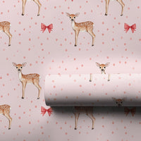 Adorable Red Bow Holiday Gift Wrap, Baby Deer Fawn Christmas Wrapping Paper, Watercolor Woodland Wrapping Paper, Baby Shower Gift Wrapping Paper