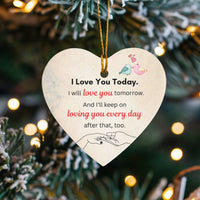 Romantic Couple Christmas Ornament, Love Birds Heart Ornament, Ceramic Heart Keepsake, Anniversary Wedding Present Ornament for Couple