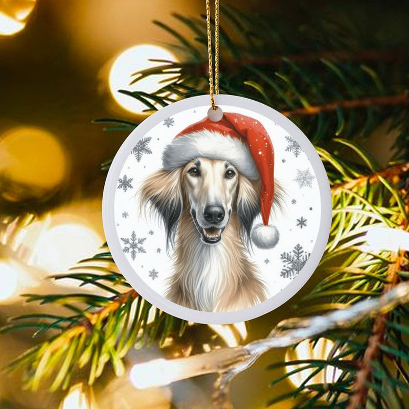 Santa Hat Afghan Hound Dog Ornament, Afghan Hound Christmas Ornament, Ceramic Holiday Pet Ornament, Purebred Dog Lover Keepsake Present