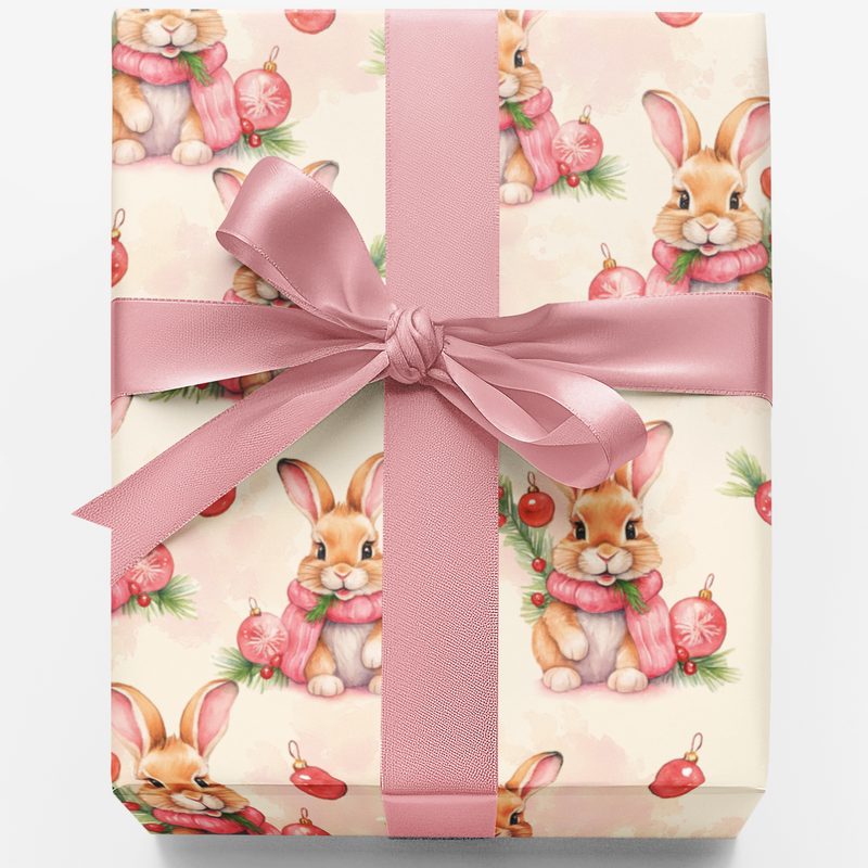 Adorable Watercolor Rabbit Gift Wrap, Winter Bunny Christmas Wrapping Paper, Mistletoe Holiday Wrapping Paper, Festive Xmas Gift Wrap Roll