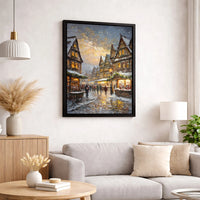 Impressionist Christmas Market Canvas Art, Winter Village Canvas Print, Winter Landscape Wall Decor, Holiday Village Canvas Wall Hanging