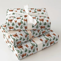 Rustic Western Christmas Gift Wrap, Longhorn Cattle Wrapping Paper, Farmhouse Pine Tree Wrapping Paper, Cow Lover Holiday Gift Wrap