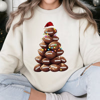 Santa Hat Football Game Day Sweater, Football Christmas Tree Sweatshirt, Humorous Holiday Sports Graphic Crewneck, Xmas Fan Pullover