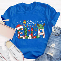 Custom Name Holiday Lights Tee, Personalized Christmas Snowman T-Shirt, Adorable Winter Xmas Shirt, Matching Family Christmas Tee Shirt Present