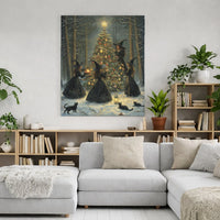Gothic Holiday Canvas Wall Art, Witches Decorating Christmas Tree Canvas, Snowy Forest Witchy Canvas Print, Spooky Xmas Winter Home Decor