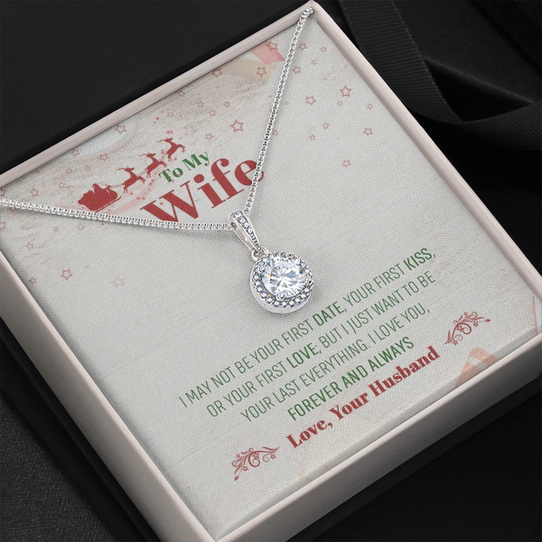 Cubic Zirconia Pendant Necklace, Eternal Hope Necklace for Wife, White Gold Pendant Necklace, Romantic Christmas Jewelry Pres