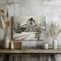 Snowy Barn Winter Canvas, Personalized Family Christmas Canvas, Holiday Barn Landscape Canvas, Custom Winter Decor, Christmas Wall Art