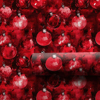 Watercolor Christmas Wrapping Paper, Red Ornament Wrapping Paper, Festive Bauble Gift Wrap, Elegant Holiday Present Wrap Roll