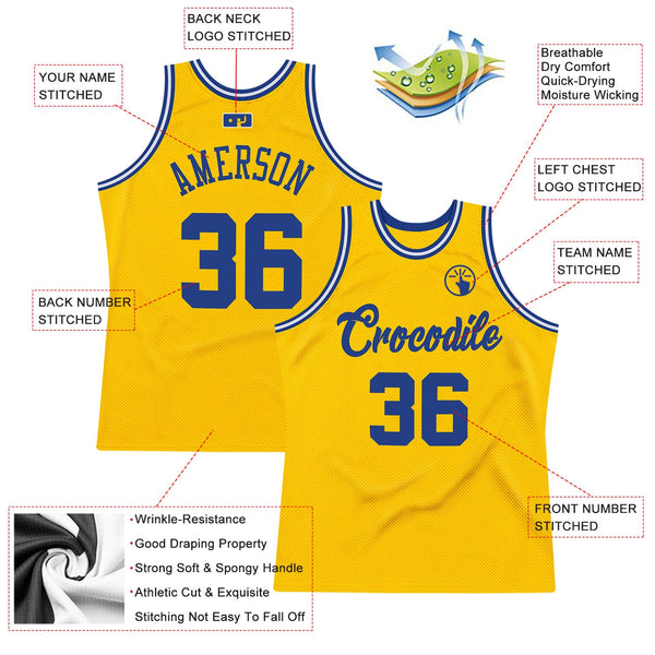 Custom Basketball Jersey - Gold Royal-White Authentic Throwback