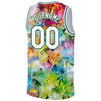 Custom Basketball Jersey - Scratch Graffiti Pattern White-Kelly Green 3D Authentic