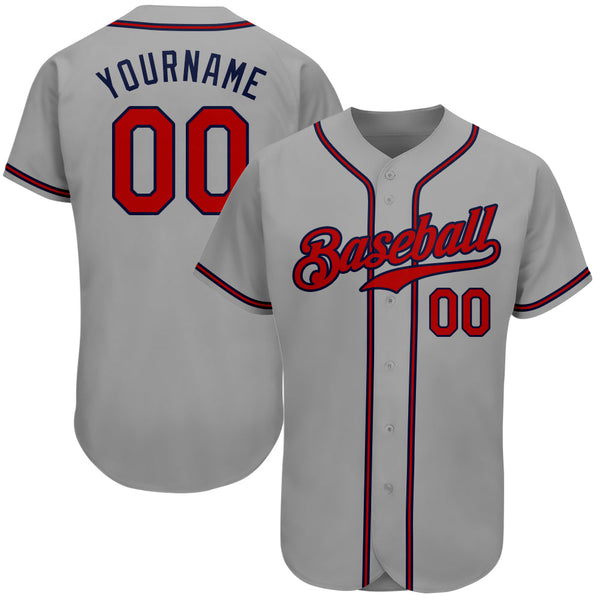Custom Baseball Jersey - Gray Red-Navy Authentic