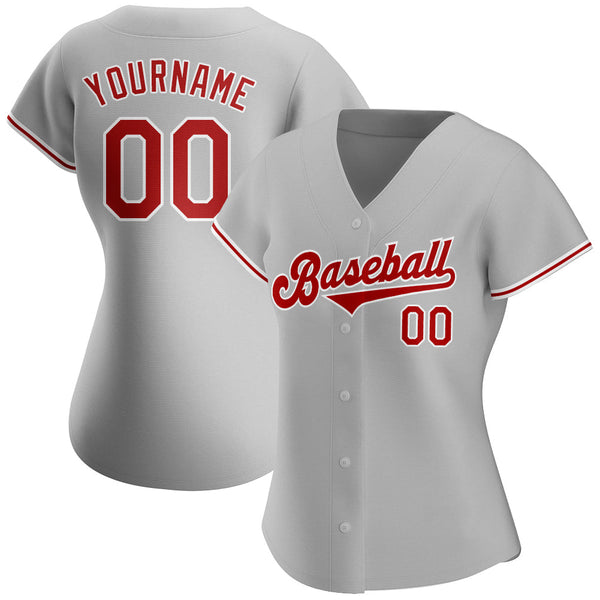 Custom Baseball Jersey - Gray Red-White Authentic