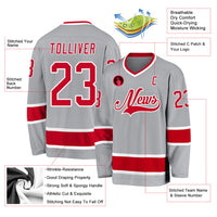 Custom Hockey Jersey - Gray Red-White
