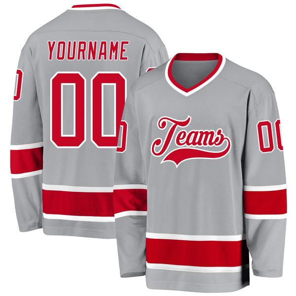 Custom Hockey Jersey - Gray Red-White