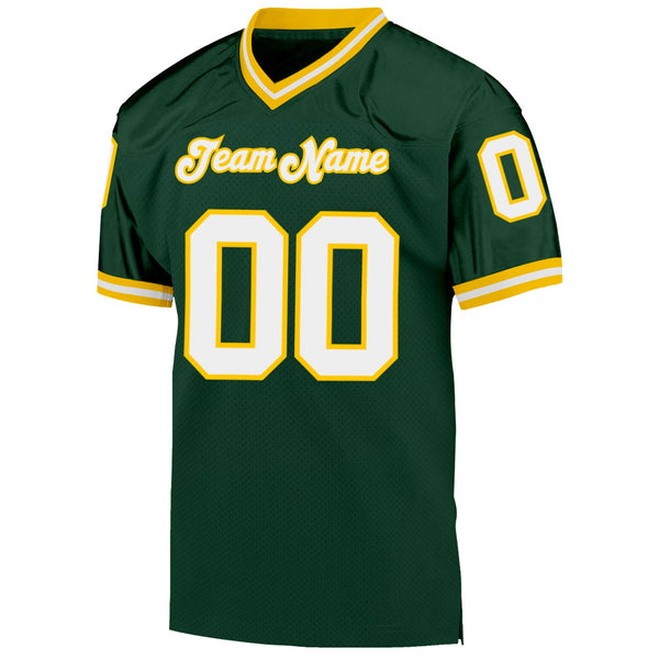 Custom Football Jersey - Green White-Gold Mesh Authentic Throwback