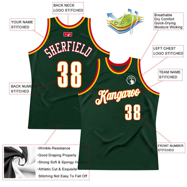 Custom Basketball Jersey - Hunter Green White-Red Authentic Throwback