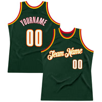 Custom Basketball Jersey - Hunter Green White-Red Authentic Throwback