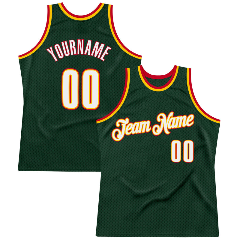 Custom Basketball Jersey - Hunter Green White-Red Authentic Throwback