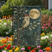 Santa Hat Winter Bird Yard Flag, Vintage Christmas Snowy Owl Garden Flag, Rustic Holiday Lawn Banner, Seasonal Xmas Outdoor Porch Decor