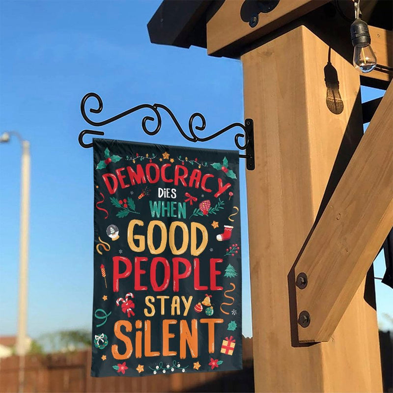 Political Holiday Garden Flag, Democracy Dies When Silent Garden Flag, Social Justice Yard Flag, Double Sided Patriotic Christmas Decor