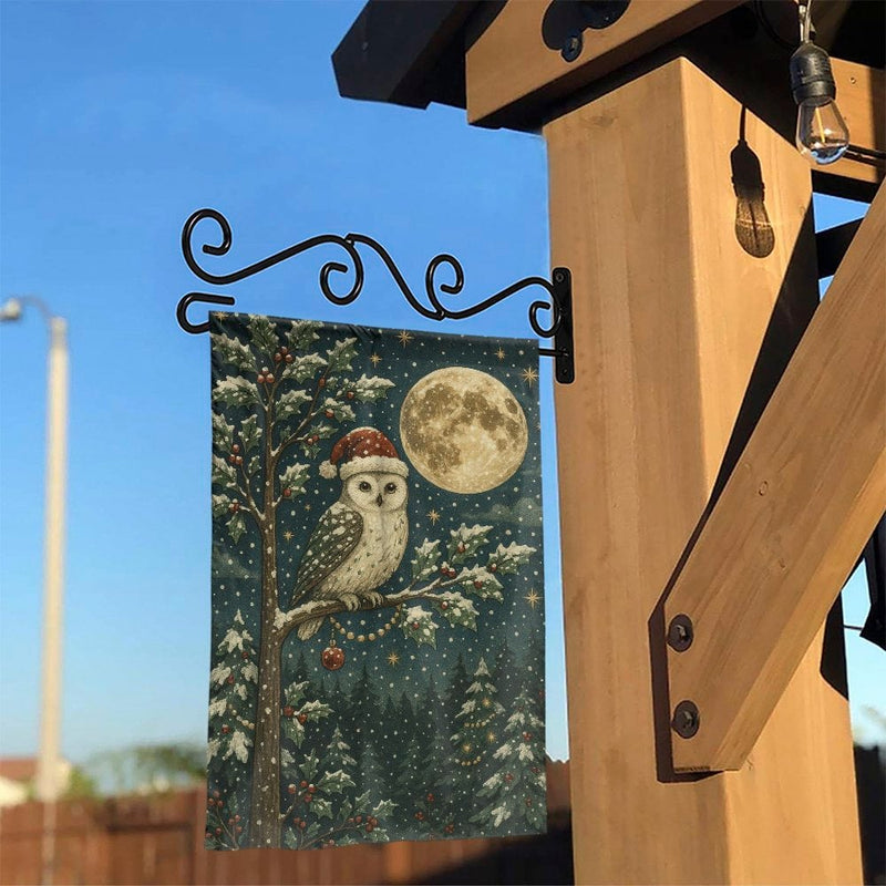 Santa Hat Winter Bird Yard Flag, Vintage Christmas Snowy Owl Garden Flag, Rustic Holiday Lawn Banner, Seasonal Xmas Outdoor Porch Decor