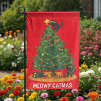 Humorous Black Cats Christmas Tree Yard Flag, Meowy Catmas Garden Flag, Holiday Xmas Lawn Banner, Cat Lover Porch Decor Present