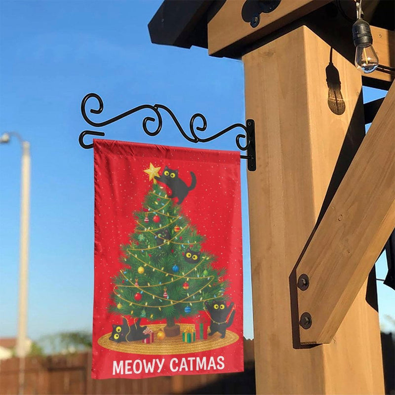 Humorous Black Cats Christmas Tree Yard Flag, Meowy Catmas Garden Flag, Holiday Xmas Lawn Banner, Cat Lover Porch Decor Present