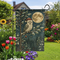 Santa Hat Winter Bird Yard Flag, Vintage Christmas Snowy Owl Garden Flag, Rustic Holiday Lawn Banner, Seasonal Xmas Outdoor Porch Decor