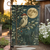 Santa Hat Winter Bird Yard Flag, Vintage Christmas Snowy Owl Garden Flag, Rustic Holiday Lawn Banner, Seasonal Xmas Outdoor Porch Decor