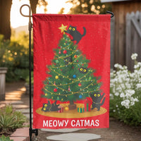Humorous Black Cats Christmas Tree Yard Flag, Meowy Catmas Garden Flag, Holiday Xmas Lawn Banner, Cat Lover Porch Decor Present