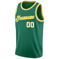 Custom Basketball Jersey - Kelly Green White-Gold Round Neck Rib-Knit