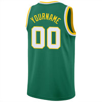 Custom Basketball Jersey - Kelly Green White-Gold Round Neck Rib-Knit