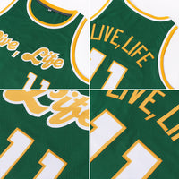 Custom Basketball Jersey - Kelly Green White-Gold Round Neck Rib-Knit