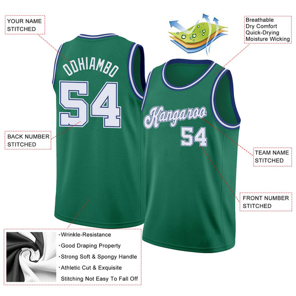 Custom Basketball Jersey - Kelly Green White-Royal Round Neck Rib-Knit