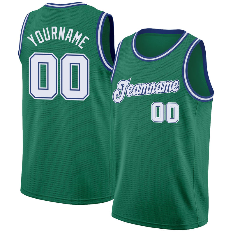 Custom Basketball Jersey - Kelly Green White-Royal Round Neck Rib-Knit